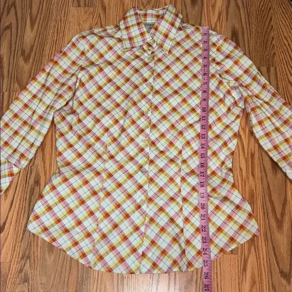 Farinaz Taghavi Orange & Yellow Plaid Button-Up Shirt, 10